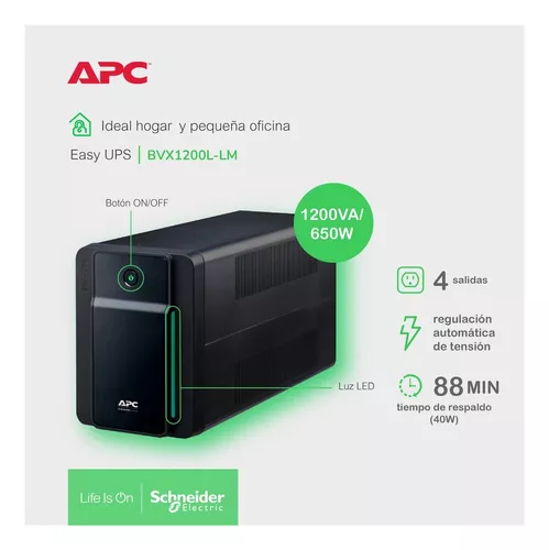 Ups Apc Bvx1200l-lm 1200va Interactiva 6 Tomas Avr 650 Watts - Imagen 3