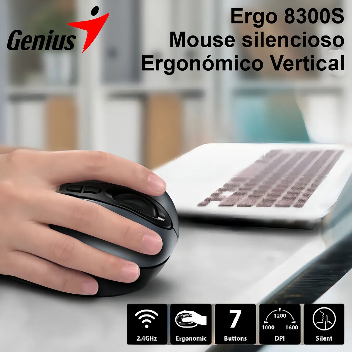 Mouse Genius Ergo 8300s Inalámbrico Vertical 7-botones Negro - Imagen 2