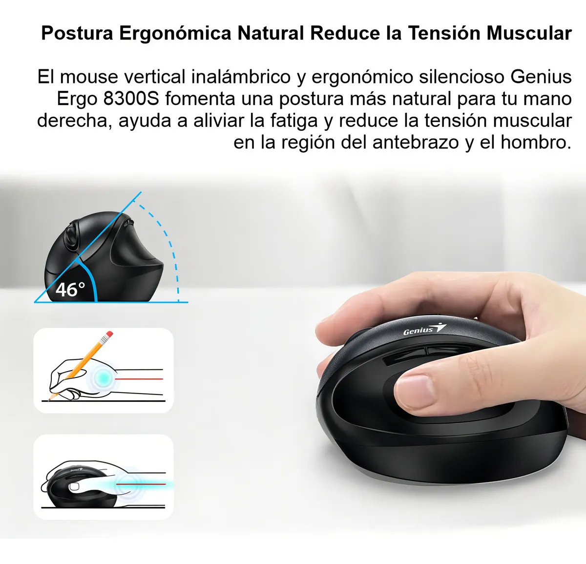 Mouse Genius Ergo 8300s Inalámbrico Vertical 7-botones Negro - Imagen 3