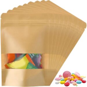 50 Bolsas Kraft Doy Pack Zipper Ventana 30 G (10x15cm) Marrón Claro