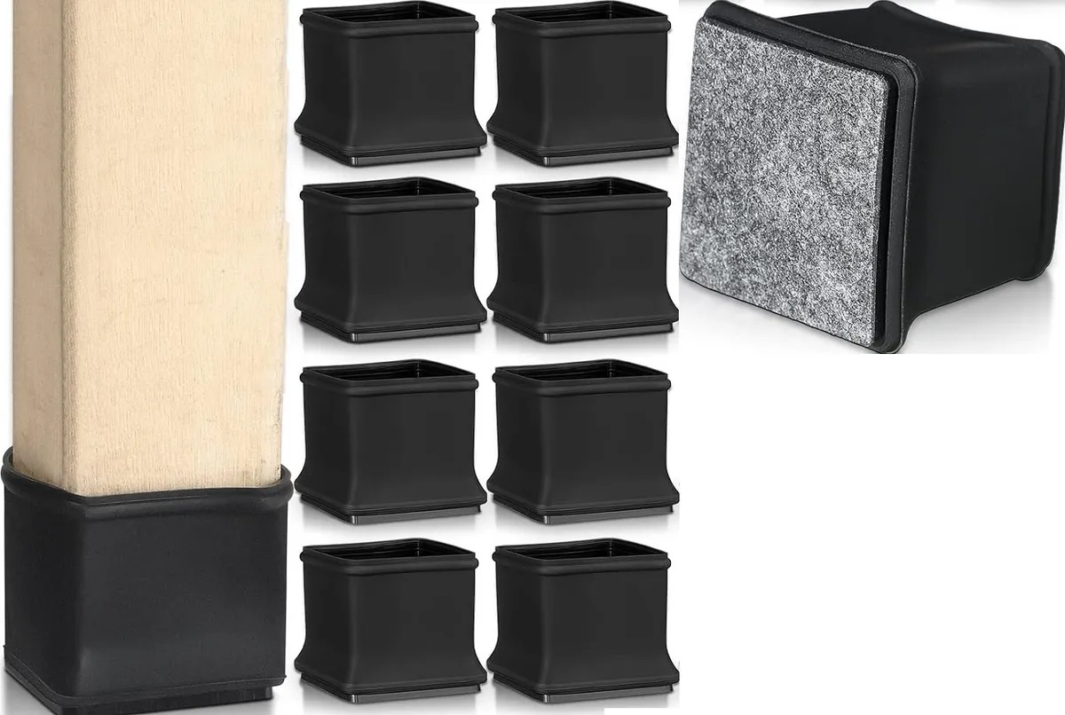 Protector Pata Silla En Silicona Cuadrada X 8 Unid Negro