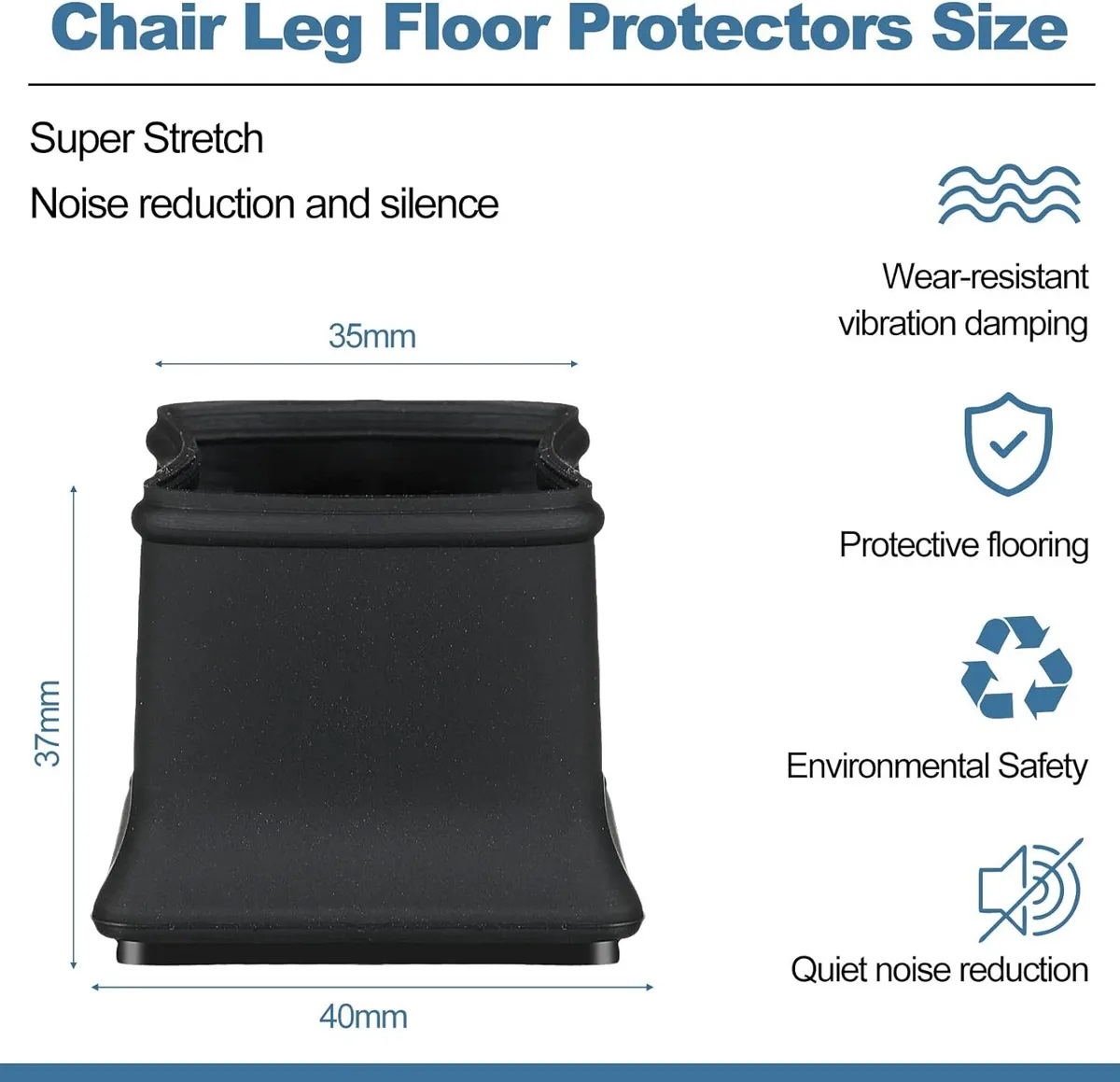 Protector Pata Silla En Silicona Cuadrada X 8 Unid Negro - Imagen 3