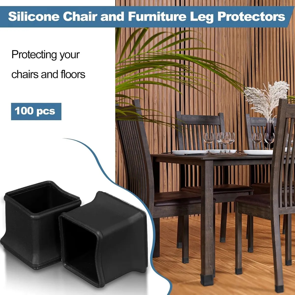 Protector Pata Silla En Silicona Cuadrada X 8 Unid Negro - Imagen 4