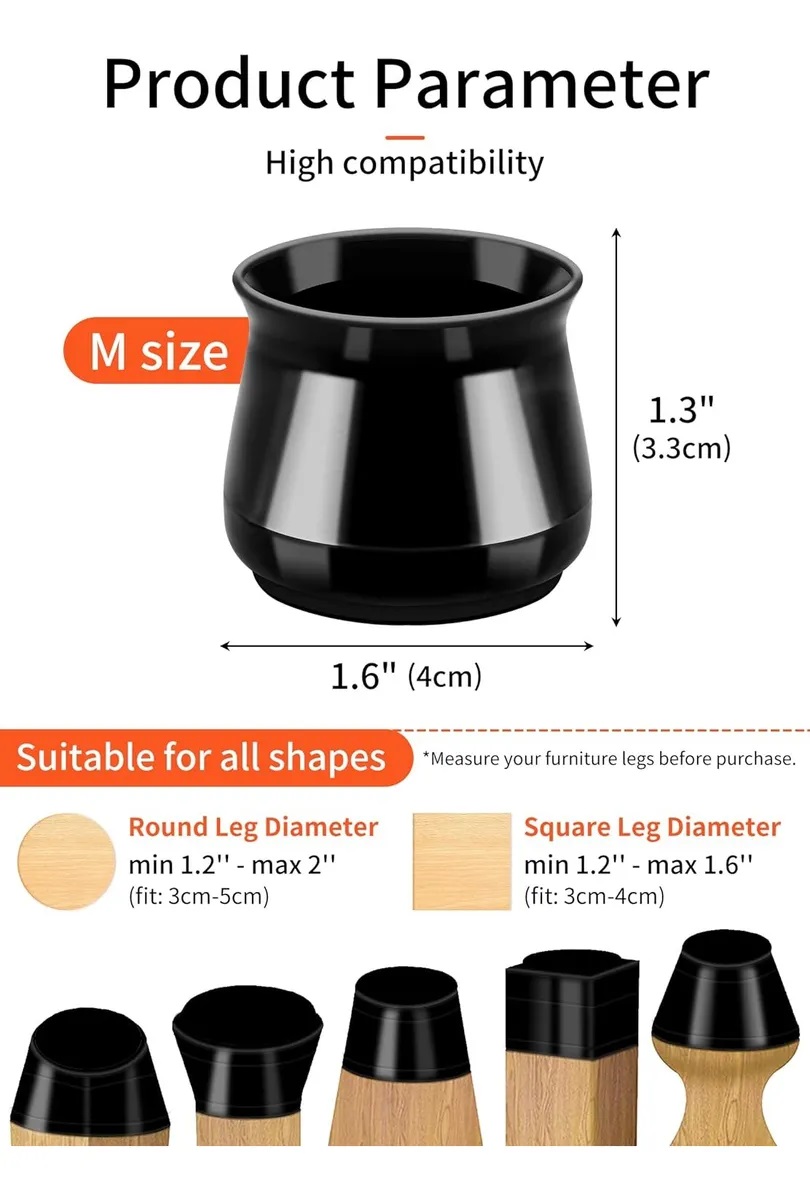 Protector Pata Silla Silicona Con Fieltro 8 Unidades Negro - Imagen 4