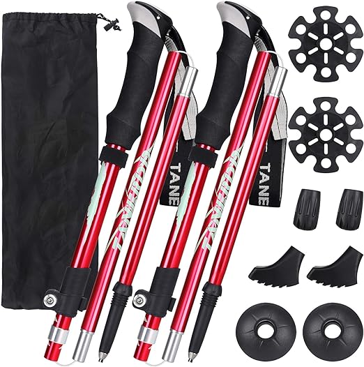 Baston De Senderismo Plegable Aleación Aluminio Kit 2 Rojo