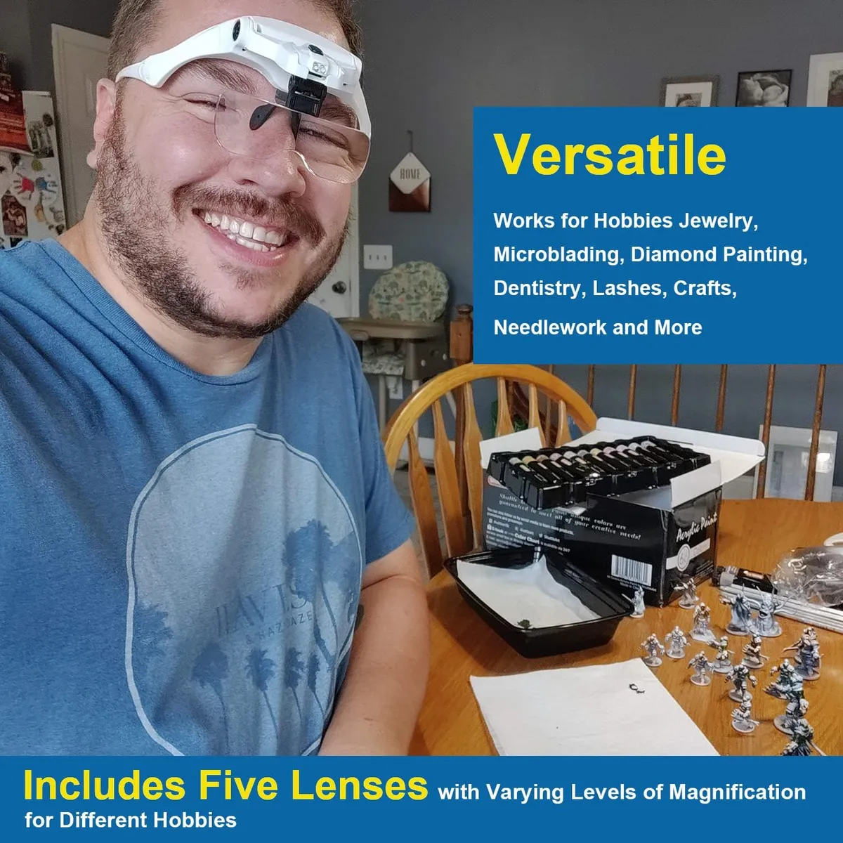 Gafas Manos Libres Lupa Carga Usb Con 2 Luces Led 5 Lentes - Imagen 2