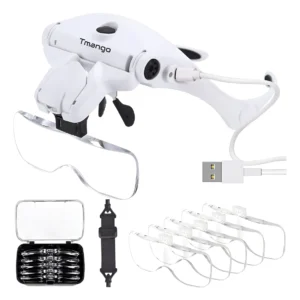 Gafas Manos Libres Lupa Carga Usb Con 2 Luces Led 5 Lentes