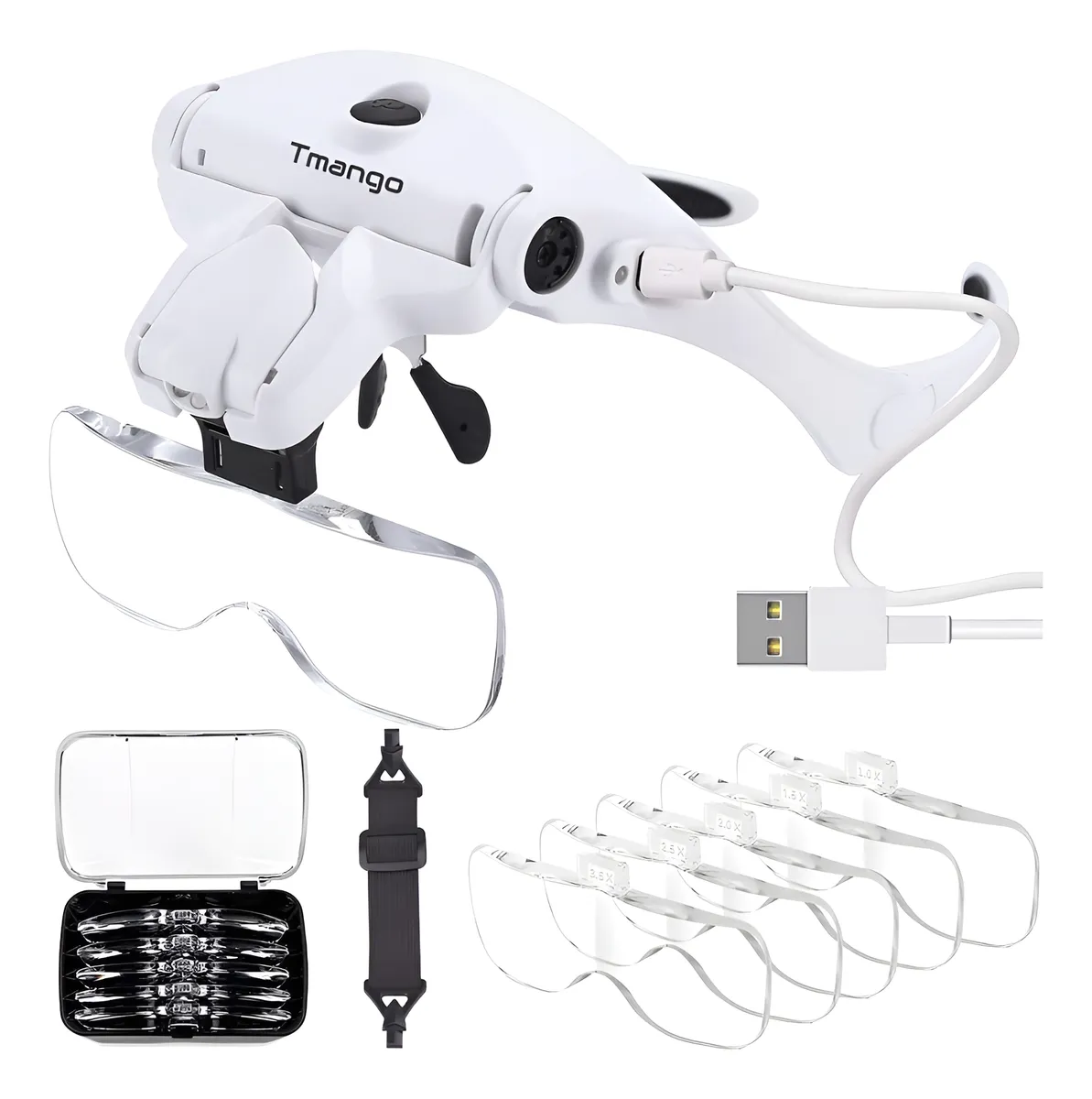 Gafas Manos Libres Lupa Carga Usb Con 2 Luces Led 5 Lentes