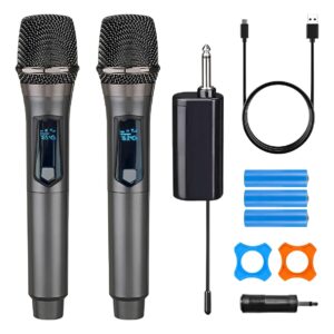 Micrófono Inalámbrico Dual Dinámico De Mano Frecuencia Fija Gris