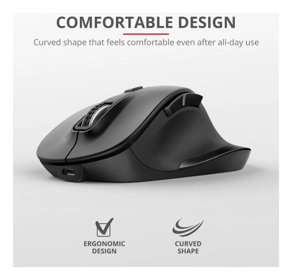 Mouse Bluetooth Trust Fyda Ergonomico Batería Recarga Negro - Imagen 4