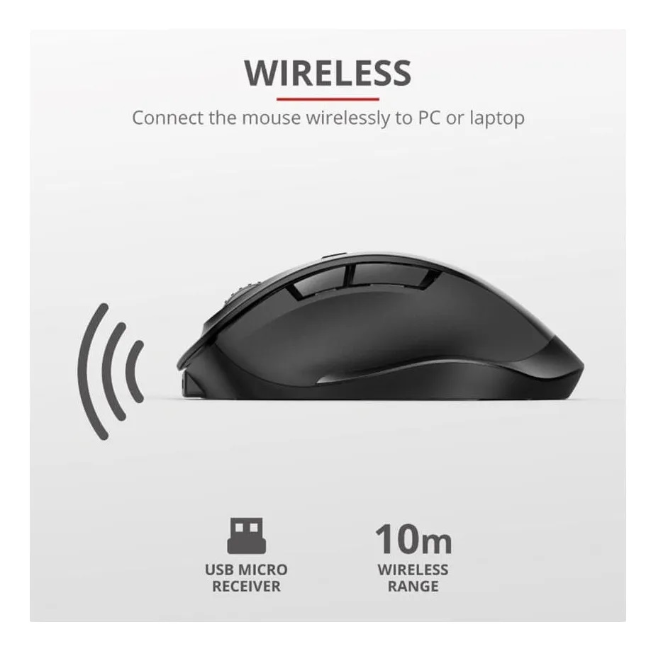 Mouse Bluetooth Trust Fyda Ergonomico Batería Recarga Negro - Imagen 2