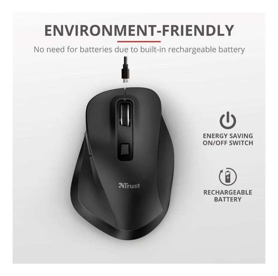 Mouse Bluetooth Trust Fyda Ergonomico Batería Recarga Negro - Imagen 3