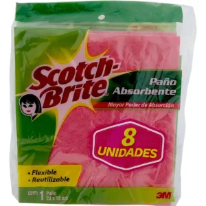 Paño Limpieza Scoth Brite Microfibra Antibacteriana Superabsorbente Pack 8